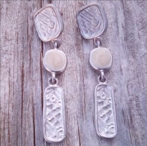 Vintage Silver Tone Textured Dangle Earrings 2.5 Inch Lightweight